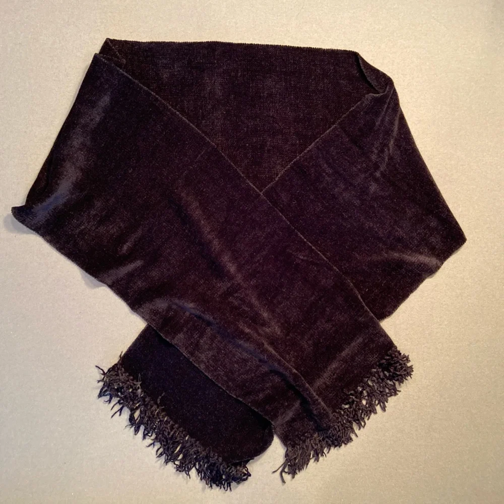 Black Chenille scarf, Unisex, fringe, 10”‎ x 70”